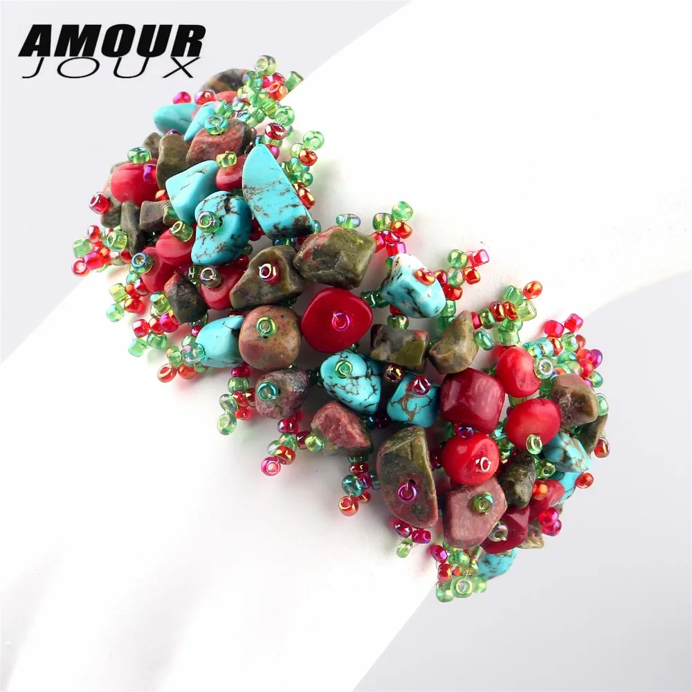 2018 разноцветный натуральный камень широкий браслет на завязках нитяные браслеты для Для женщин корабль падения девушки подарок