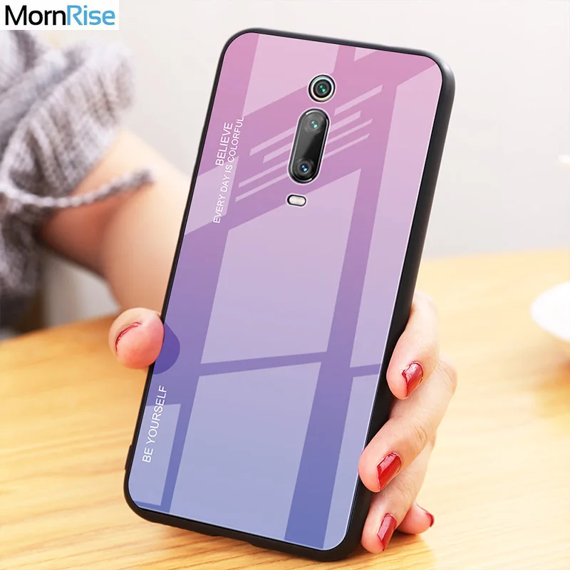For Xiaomi Redmi K20 Pro Tempered Glass Case Gradient Soft TPU Mold Flash Glitter Back Cover MI 9T Mobile Phone Cases | Мобильные