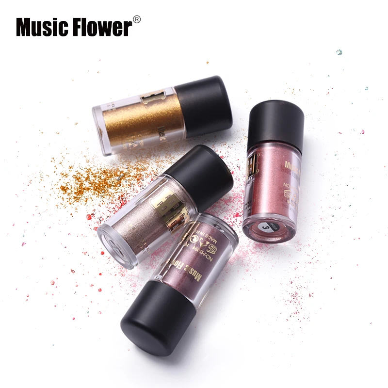 4pcs/lot Music Flower Brand Glitter Eyeshadow Loose Powder Diamond Shine Eye Shadow Shimmer Nude Brighten Gold Metallic Makeup