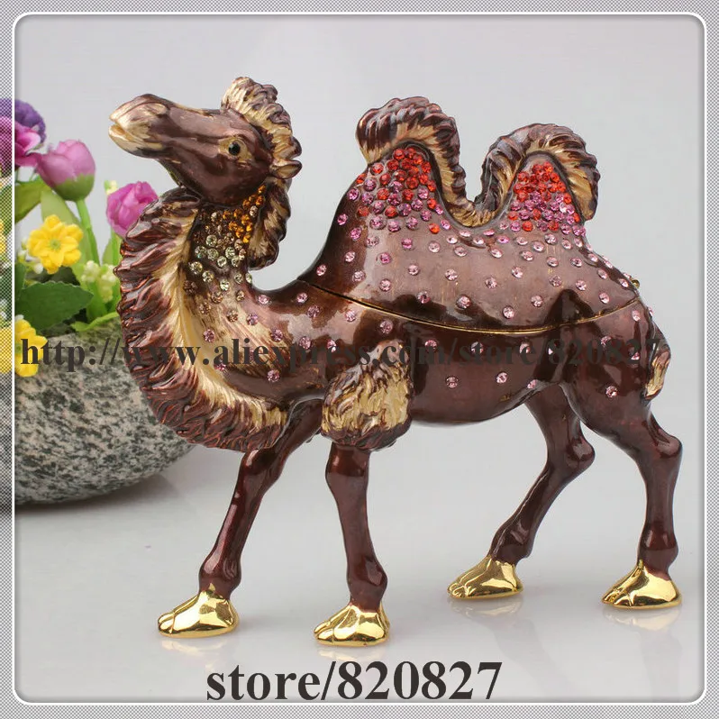 Large Camel (Two Hump) Jeweled Trinket Box with Czech Crystal Trinket Box Camel Enamel Figurine Metal Big Camel Display