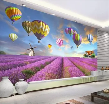 

Custom Photo 3d Wallpaper Pastoral Scenery Lavender Flower Sea Hot Air Balloon Pasture Landscape Home Decor Living Room Wall Cov
