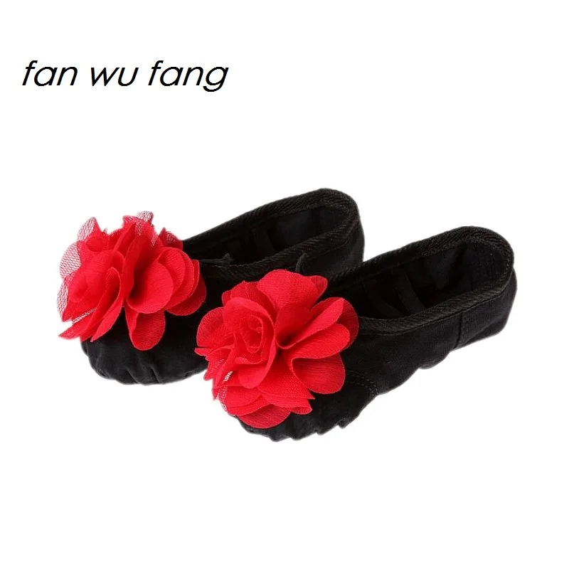 Обувь для танцев fan wu fang черная парусиновая обувь с цветочной аппликацией мягкая