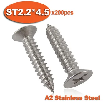

200pcs DIN7982 ST2.2 x 4.5 A2 Stainless Steel Self Tapping Screw Cross Recessed Countersunk Head Self-tapping Screws