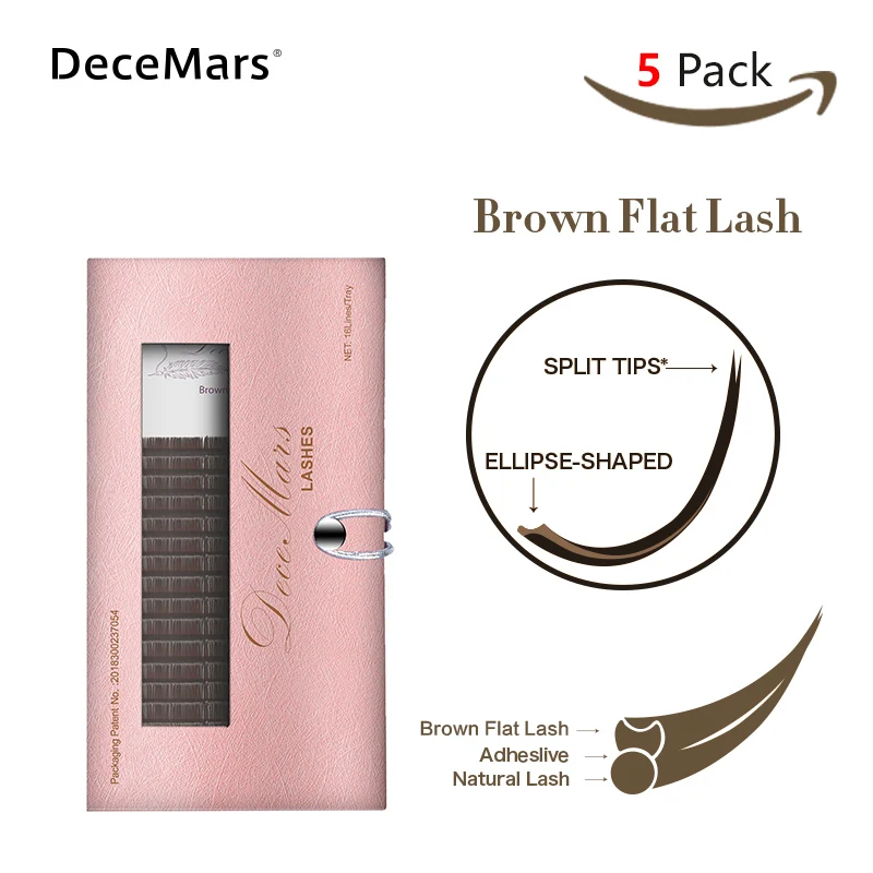 

DeceMars 5 cases/lot 16 Lines Trays Brown Ellipse Flat Lashes Ellipse Eyelash Extension B C D Curl Professional Lash Extensions