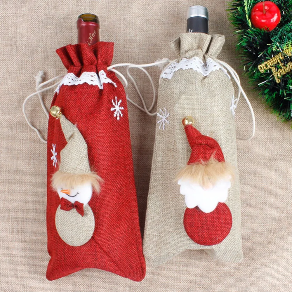 Рождественские рождественские Чехлы для винных бутылок, сумка Санта Клаус, снеговик для бутылки, покрытие для обеденного стола, украшение для дома, Новогодние товары