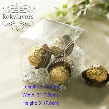 

FREE SHIPPING 50PCS 3" Square Clear PVC Boxes Favors Candy Boxes 7.6cmX7.6CM Party Decoration Gifts Macaron Favor Boxes