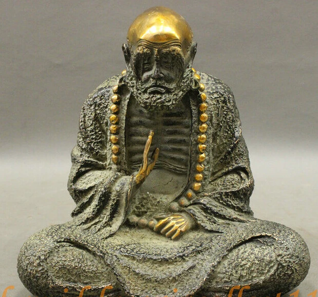 

8inch Chinese Bronze Gilt Buddhism Arhat Damo Bodhidharma Dharma Buddha Statue