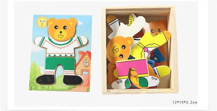 Набор деревянных головоломок детские развивающие игрушки Медвежонок переодевание паззлы Детские деревянные игрушки