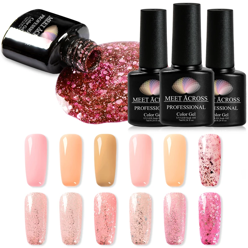 

Meet Across 7ML Rose Gold Series Nail Gel Polish Shining Glitter Shimmer Pure Soak Off UV Gel Nail Art Gel Vanish DIY Desgin