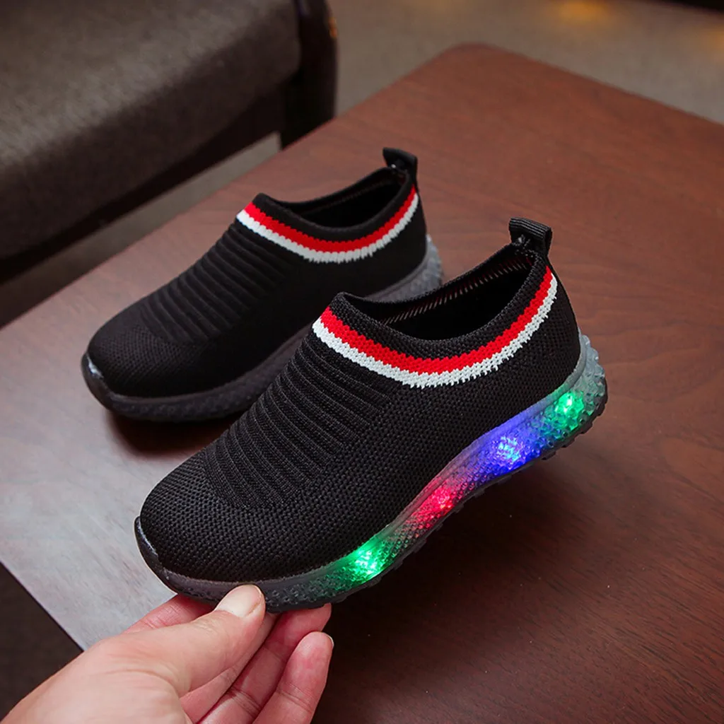 Детские сетчатые светящиеся спортивные кроссовки для бега; повседневная обувь для малышей; 7 цветов; тапочки с подсветкой;#3