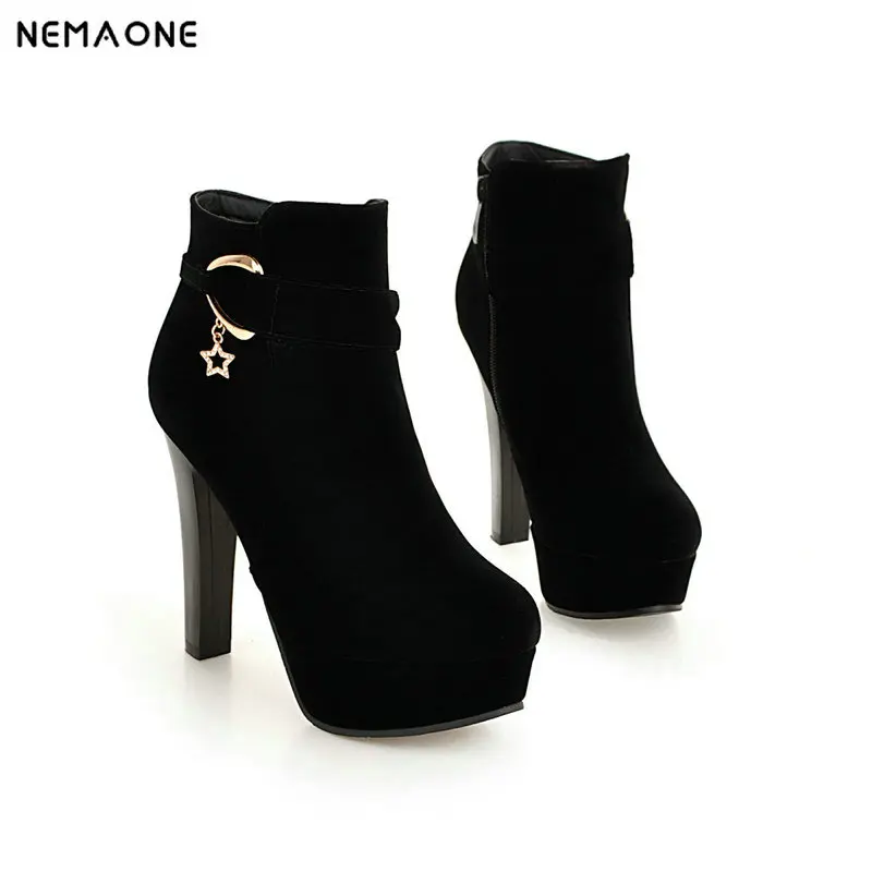 

2019 high heels platform women ankle boots ladies wedding boots black red blue beige winter autumn shoes woman big size 43