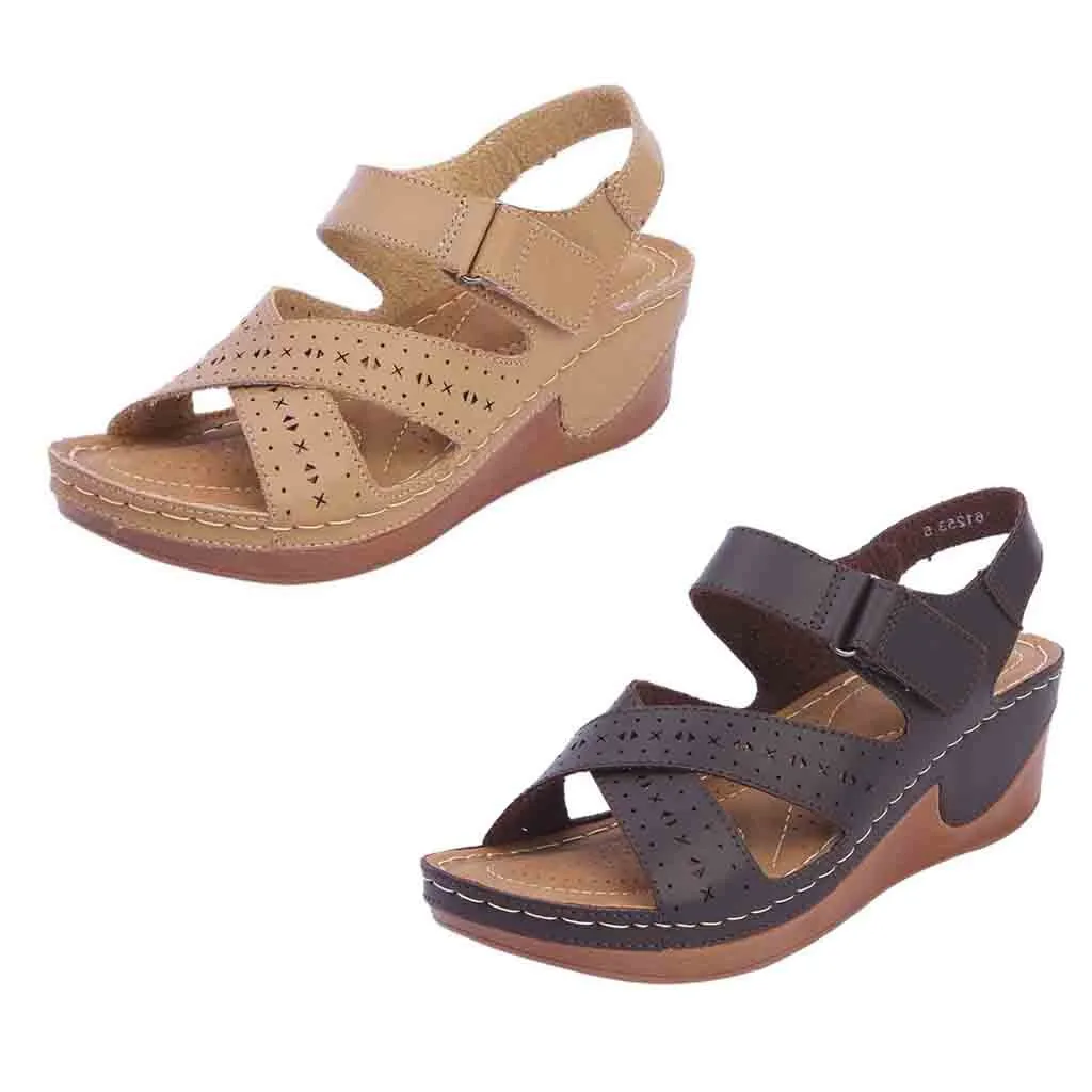 

2019 Wedges waterproof platform sandals casual comfort Velcro hollow cross straps lightweight women's shoes