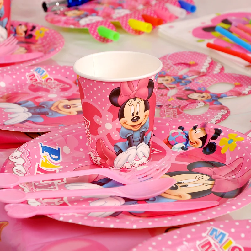 Роскошные для маленьких девочек душ disney минни маус с днем рождения дети украшение партии комплект Свадебная вечеринка поставки
