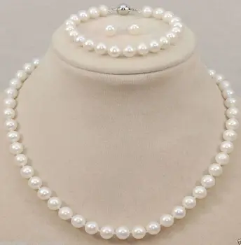 

Hot selling free shipping*****stunning 9-10mm natural south seas white Pearl Necklace bracelet earrings