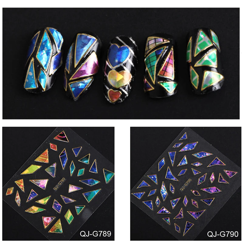 

24pcs Mix Design Shinny Glass Broken Glass Nail Art Sticker Nail Foils Adhesive Glue Plastic Full Wraps Transfer Foils Wholesale