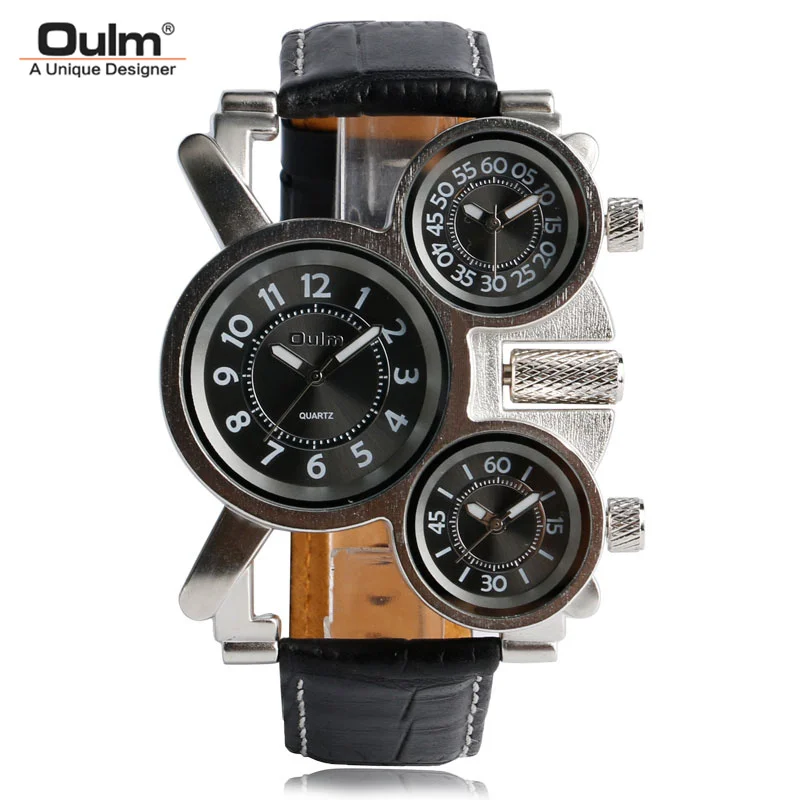 OULM Unico Orologi Da Uomo Tre Time Zone di Grandi Dimensioni Grande  Formato Irregolare Quadrante Reale Della Cinghia di Cuoio Militare degli  uomini Orologi Da Polso Maschile orologio|watch for|watches for menwatch  unique -