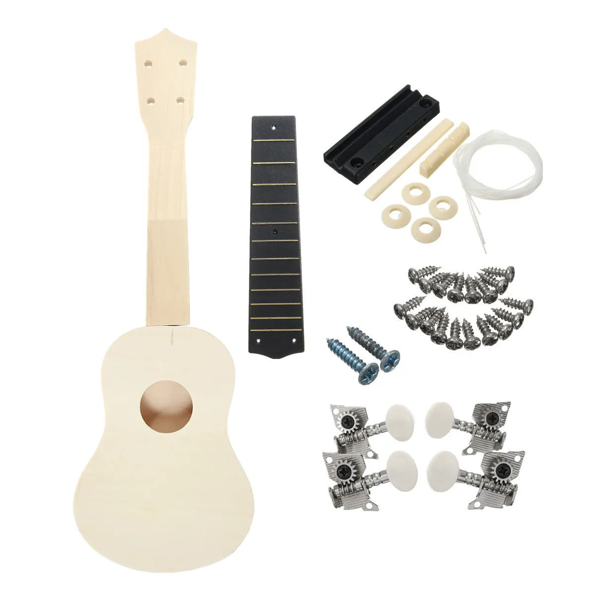 21 Inch Unassembled Wooden Ukulele Guitar Uke Kit With Musical