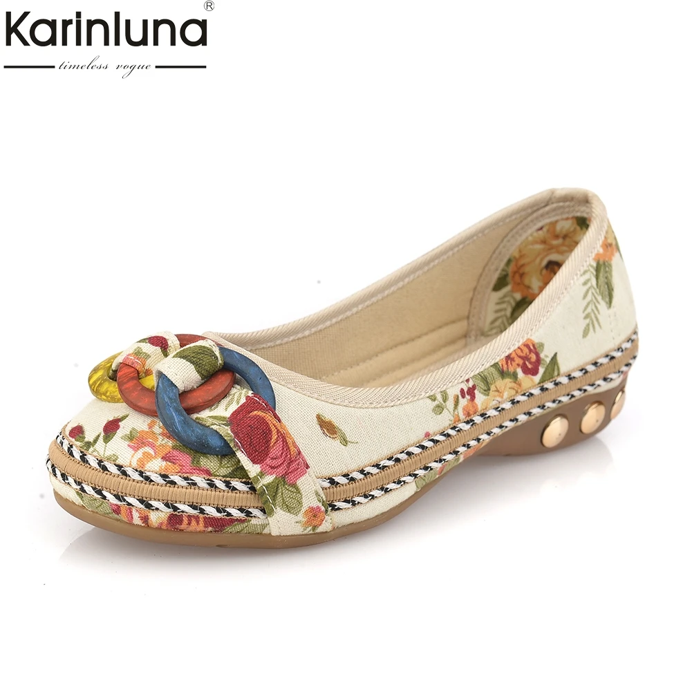 Karinluna dropshop الربيع الخريف بوهيميا نمط طباعة القماش أحذية الشقق المرأة زائد حجم 35-42 الراحة الترفيه أحذية نسائية امرأة