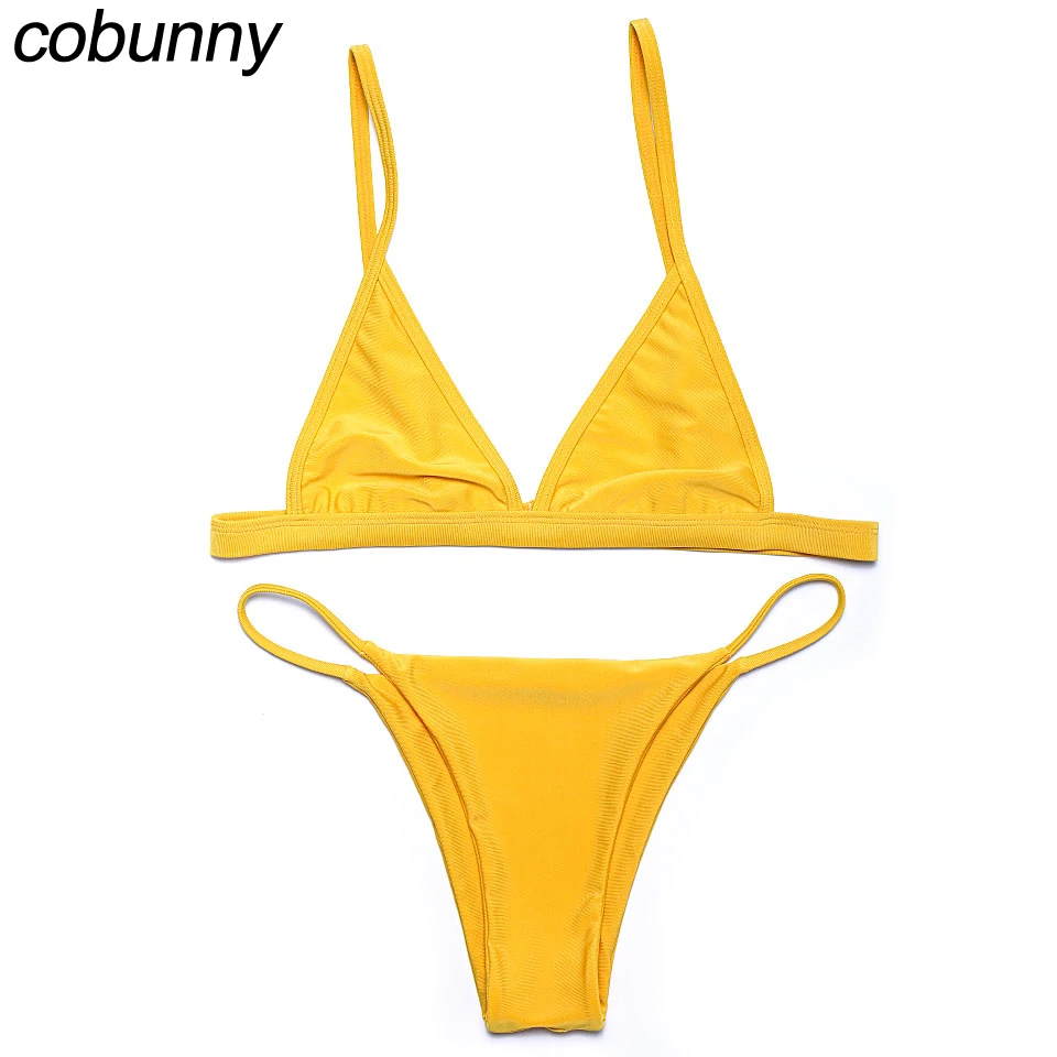 

COBUNNY 2016 micro bikini brazilian sexy swimwear Women yellow solid color beachwear swimsuit maillot de bain bathing suit 20