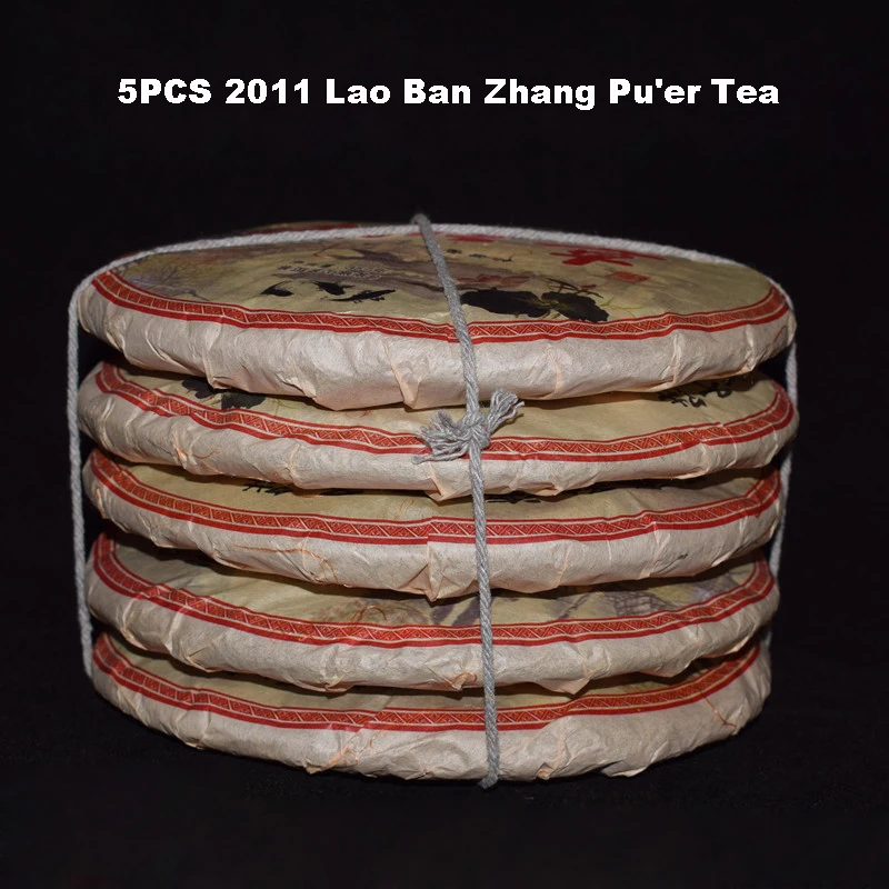 5PCS 2011 Authentic Yunnan Lao Ban Zhang Old Pu er Tea 357g PC Tea Cake Ripe
