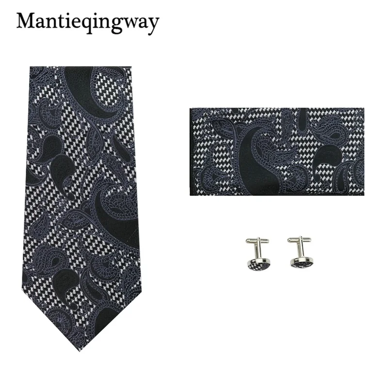 Mantieqingway 20 цветов галстук, шейный платок и запонки Набор для свадьбы Пейсли носовой платок с цветочным узором галстук для мужчин полиэстер шеи галстук