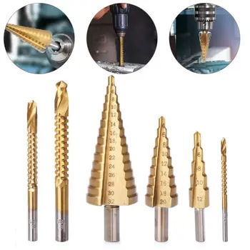 

6Pcs/Set Step Cone Drill Bit High Speed Steel Hole Cutter 4-32MM HSS Drill Bit