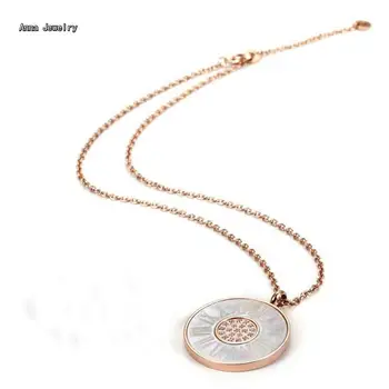 

Classic Designer Big Round Tag Pendant Necklaces,Stainless Steel Metal with Mother of Pearl Finished Dazzling Sun Shape Pendant