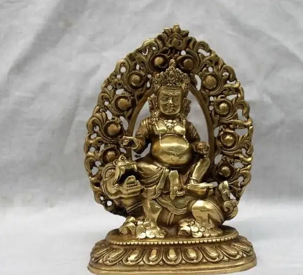 

wang6710616++5"Tibet Buddhist Brass Copper Vaishravana On Lion Tutelary Deity Buddha Statue