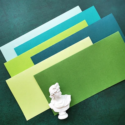 

DL Size 6 color Metallic Cards And Envelopes Craft Paper For Card Making Scrapbook Green Series 300GSM