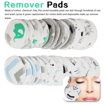 

Facial Skin Care 12Pcs Cartoon Reusable Cotton Pad Makeup Facial Remover Double layer Wipe Pads Washable With Laundry Bag