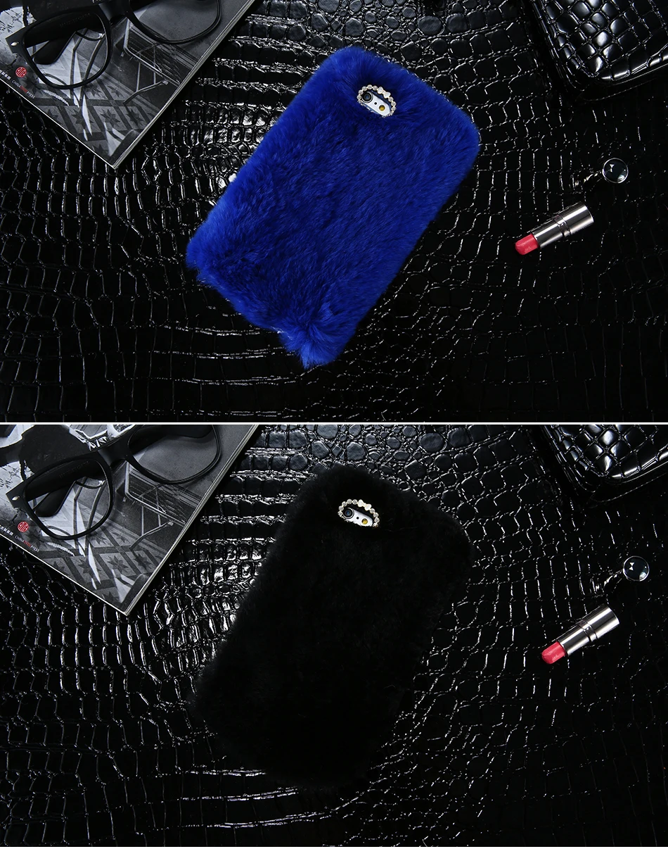 Rhinestone Bling Fluffy Rabbit Hair Case For iPhone 6 6S Plus BOB (2)