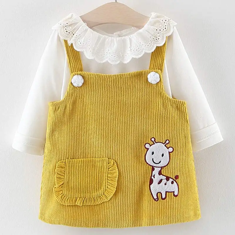 Bear Leader/комплект с платьем для маленьких девочек, футболка Топы, платье с рисунком жирафа одежда принцессы для маленьких девочек комплект из 2 предметов с длинными рукавами для девочек - Цвет: AY785 Yellow