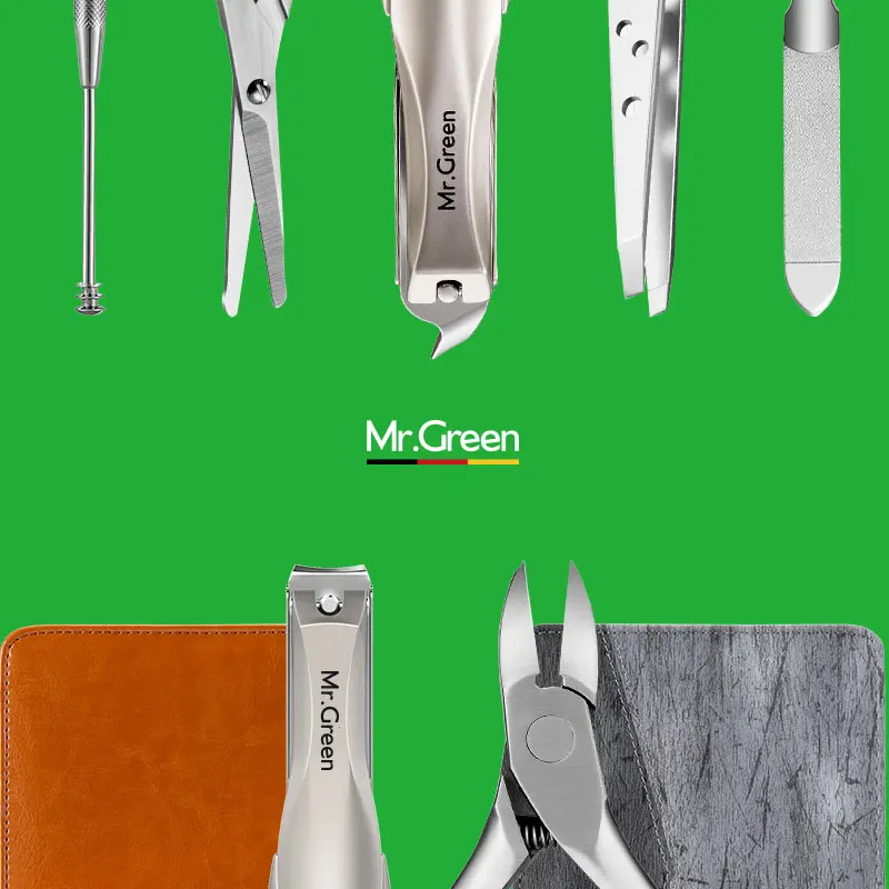 

MR.GREEN 7 in1 Manicure Set Professional High quality Stainless Steel grooming kit Anti-splash Nail Clippers Manicure Tools
