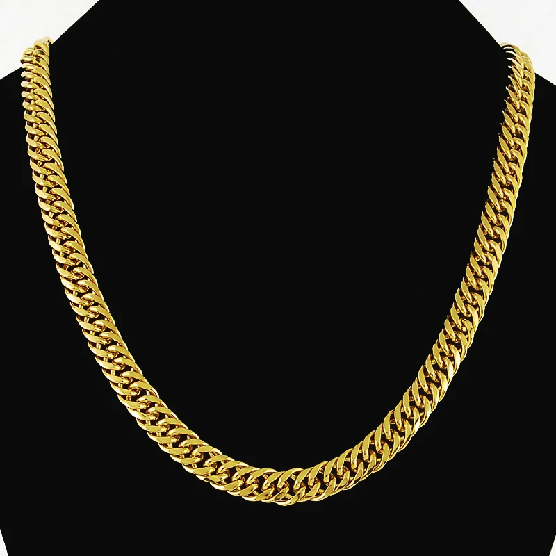 

10MM Punk Style 24K Gold Plating Hiphop Rap Jewelry Yellow Gold Color Link Chain Necklaces for Men Boys High Quality Jewelry