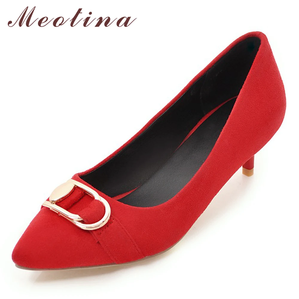 

Meotina High Heels Women Pumps Buckle Thin Heels Party Shoes Fashion Pointed Toe Shoes Lady Footwear Spring Red Large Size 34-43