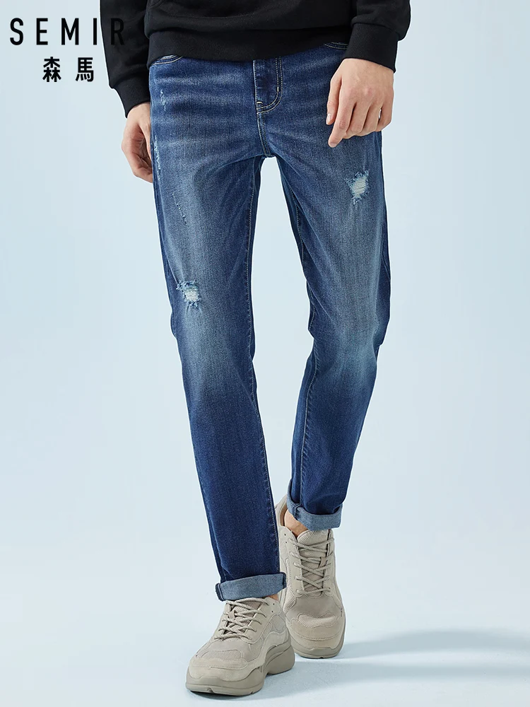 SEMIR мужские облегающие джинсы с потертостями потертые из мягкого хлопка