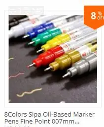8 цветов, Sipa, маркеры на масляной основе, тонкая точка, 007 мм, pigma neelde, разные цвета, золото, серебро, стекло, металл, дерево, камень, пластик
