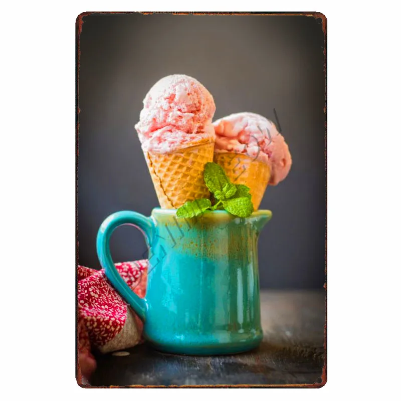 Colourful Delicious Ice Cream Vintage Metal Tin Sign Kitchen Bar Cake Shop Plaque Retro Iron Painting Poster Wall Art Decor WY67