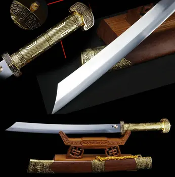 

High Quallty Metal Handle Chinese Broadsword Sword Katana Sharpen High Manganese Steel Blade/Pear Wood Sheath