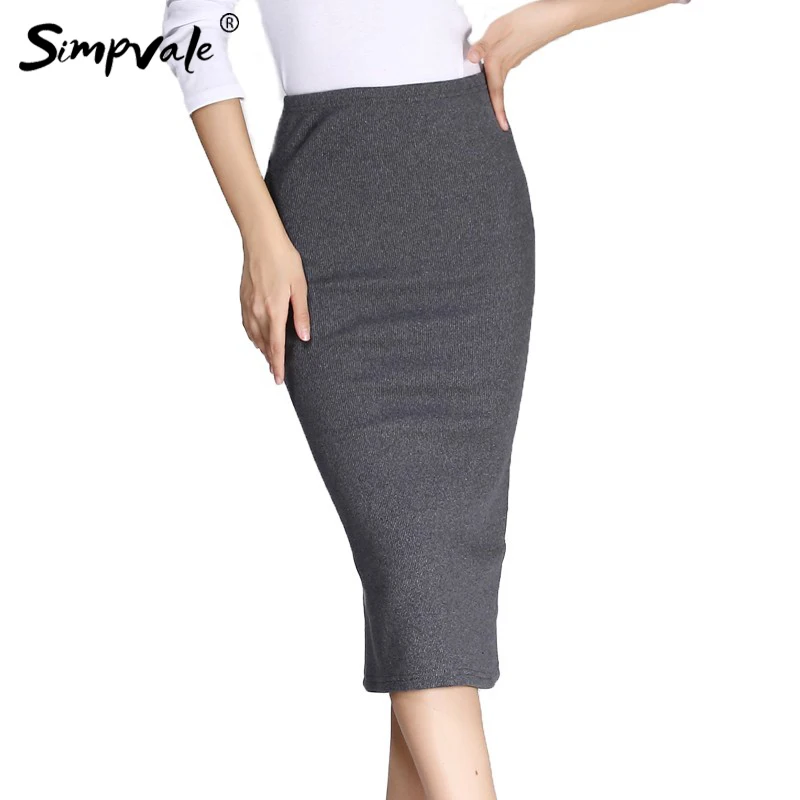 

Solid Color Stretched Knitted Pencil Skirts Women Fashion Middle Waist Slim Skirt Female Sexy Elastic Open Slit Office Skirts