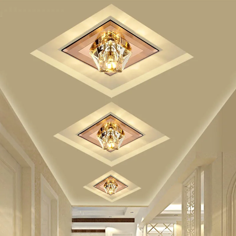 Креативный квадратный светодиодный потолочный светильник, хрустальная лампа для прихожей, фойе, коридора, встраиваемый/потолочный зеркальный стеклянный потолочный светильник