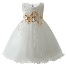 Новое Романтическое Платье для девочек на День рождения; милое платье с цветочным узором для маленьких девочек; пышное платье принцессы с аппликацией; детская одежда