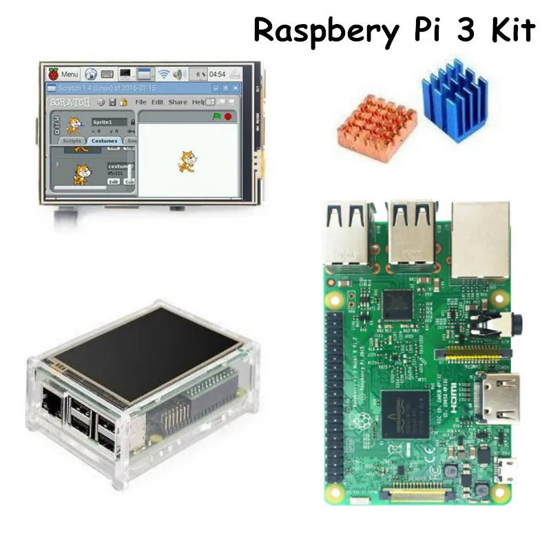 

Raspberry Pi 3 Model B With 3.5" TFT Raspberry LCD Touch Screen Display + Acrylic Case + Heat sinks For Raspbery Pi 3 Kit
