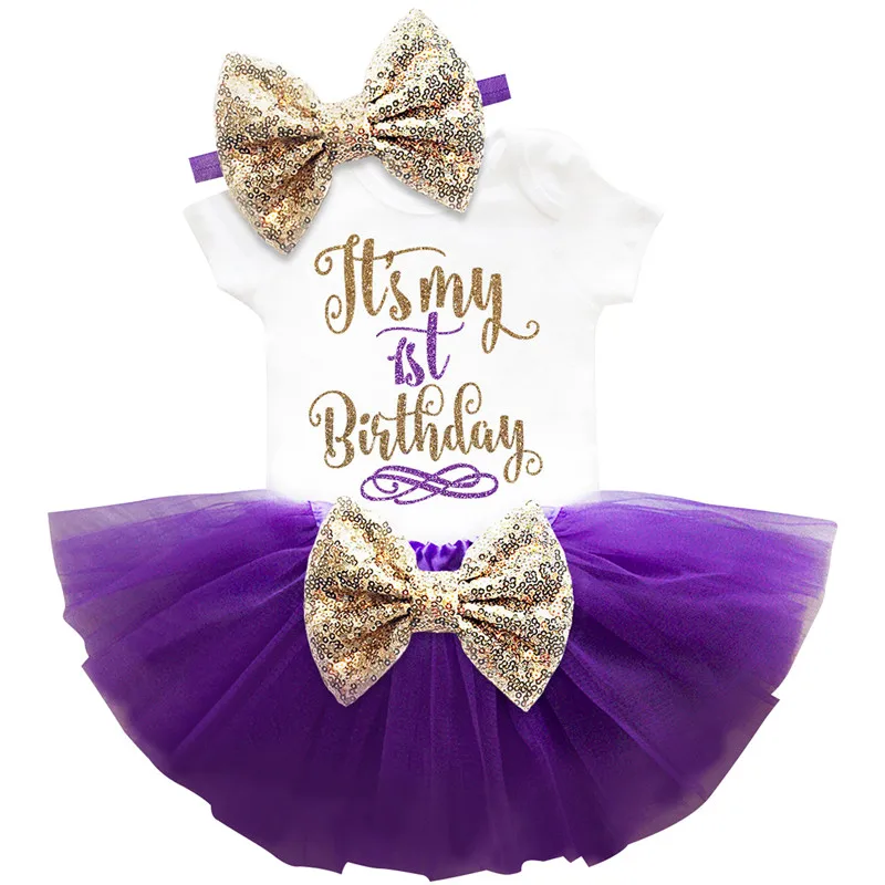 Праздничный костюм для маленьких девочек; детская одежда; летняя брендовая одежда для новорожденных девочек; комплекты для первого дня рождения; одежда для крещения для маленьких девочек - Цвет: Purple1