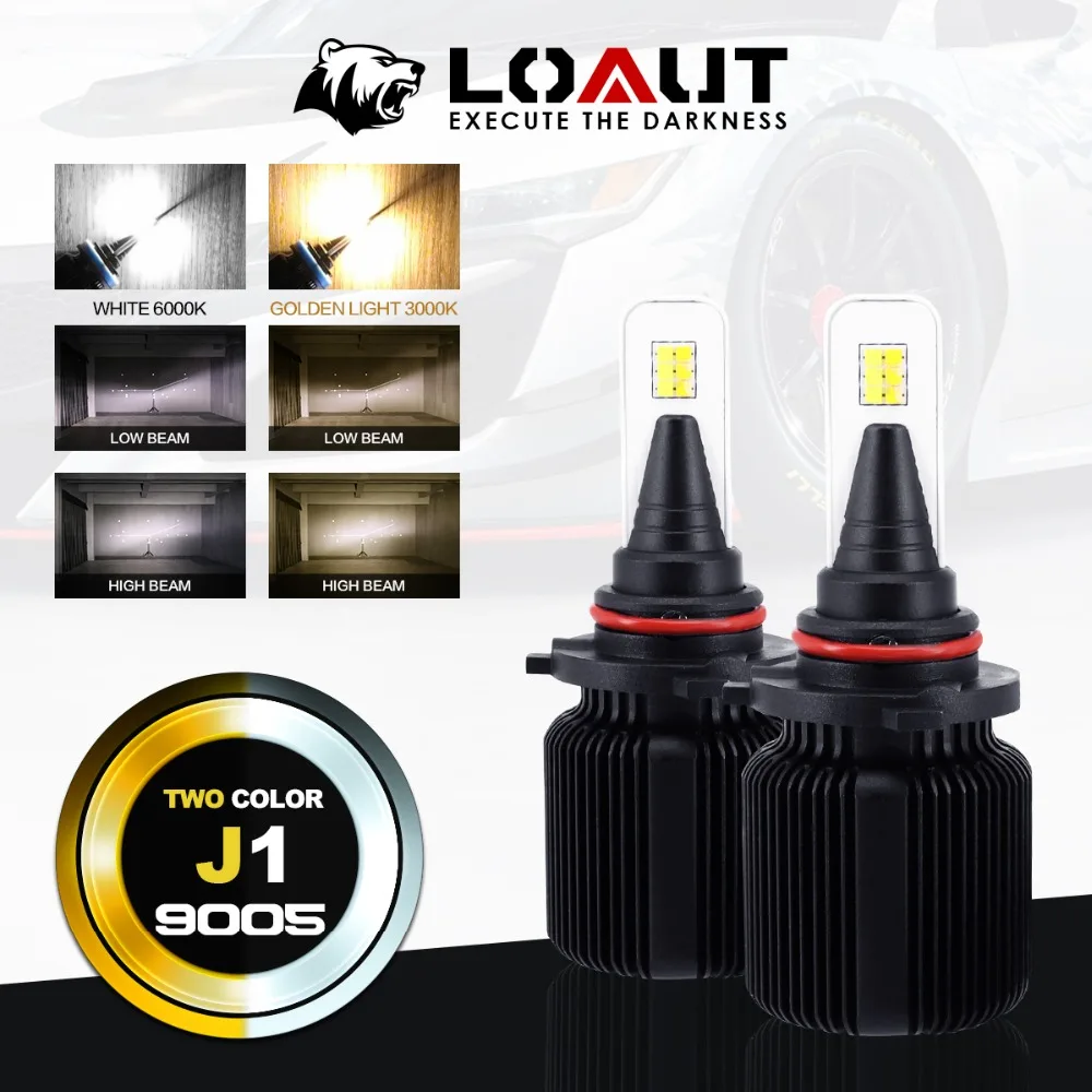 

3000K 6000K Dual Color LOAUT Car LED Headlight 9005 HB3 Universal Headlamp Car Led 8000LM 70W J1SS CSP Running Light