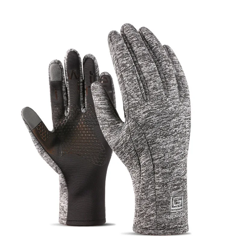 Уличные спортивные перчатки для бега унисекс Зимние велосипедные перчатки мужские и женские теплые флисовые перчатки для мобильного телефона с сенсорным экраном Синие Серые M~ XL - Цвет: Gray