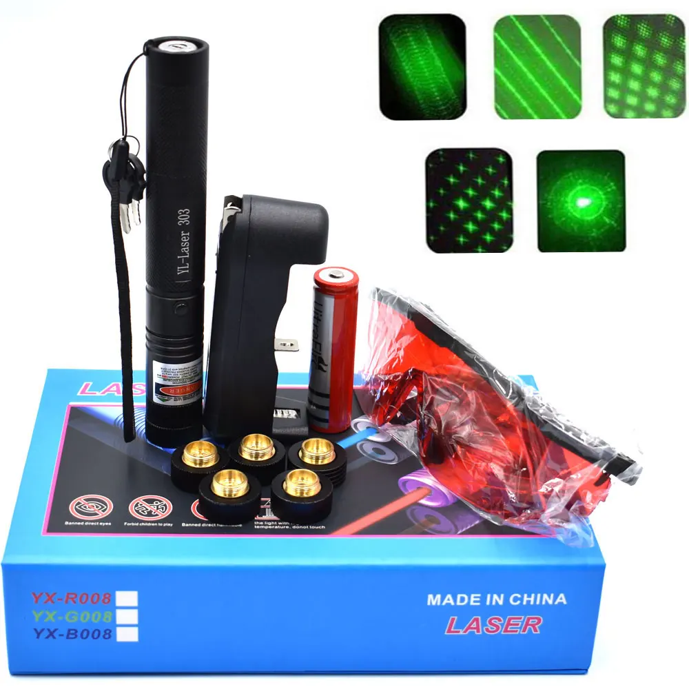 

10000m 532 nm Green Laser Sight laser 303 pointer Powerful device Adjustable Focus Lazer with laser 303+charger+18650 Battery