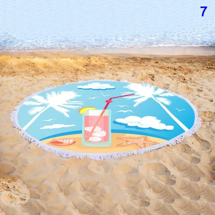 Быстросохнущее круглое цветной принт с цветочным рисунком пляжное полотенце с кисточкой DC120