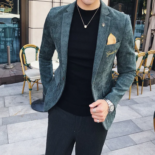Buy Corduroy Blazer Men Slim Fit Green Khaki Grey 2018