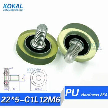 

[PU22*5-C1L12M6]Free Shipping 10pcs high quality stainless steel screw M6 TPU PU rubber cash machine roller wheel 6*22*5mm
